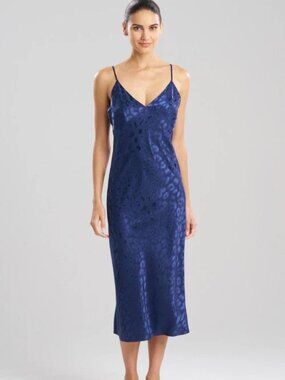 Women's Natori Midnight Navy Decadence Slip Dress Midi Nightgown Size L